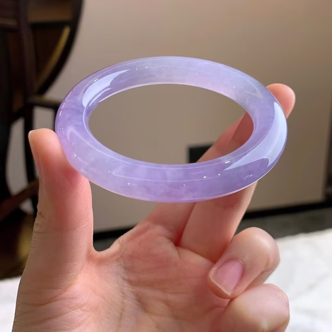 高冰紫罗兰圆条A货翡翠手镯