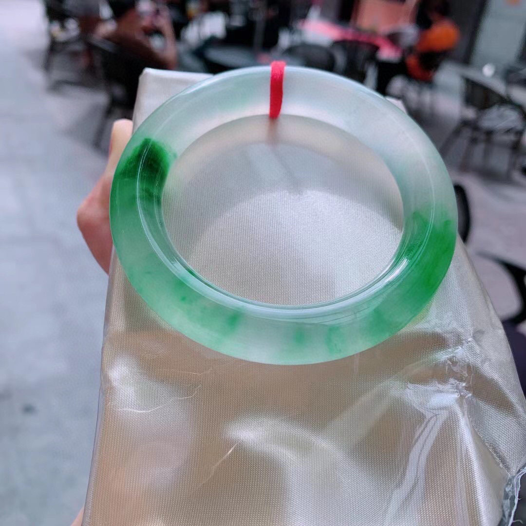 高冰双截正阳绿圆条A货翡翠手镯