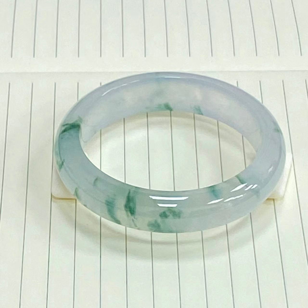 高冰飘蓝花平安镯A货翡翠手镯